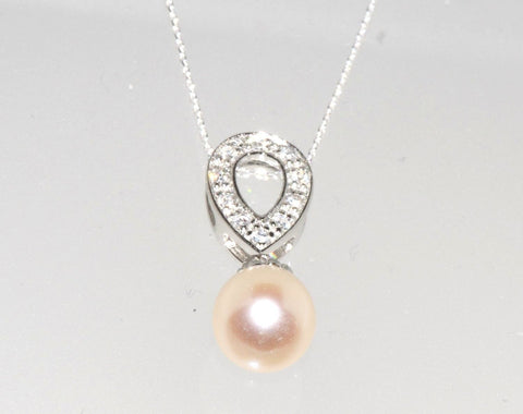 Freshwater Pearl Necklace Clear CZ Teardrop Necklace .925 Sterling Silver, 18" - Jewelryland.com