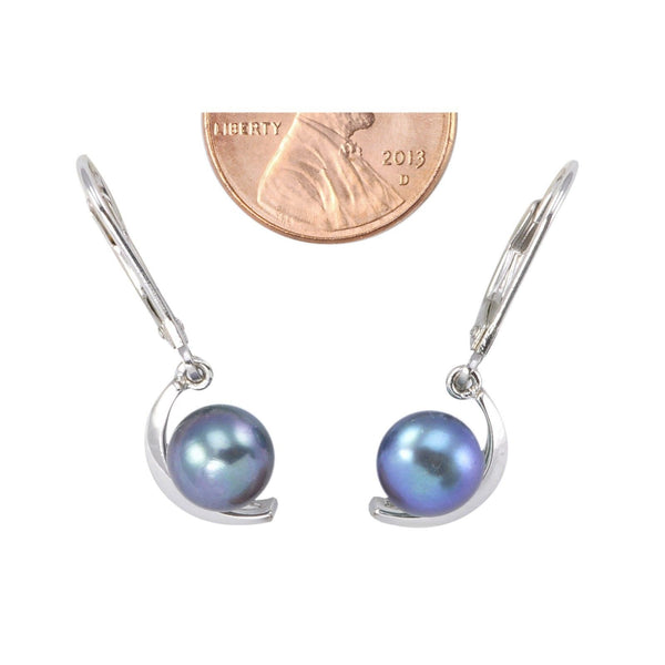 Black Freshwater Pearl Earrings Crescent Shape .925 Sterling Silver Leverback - Jewelryland.com