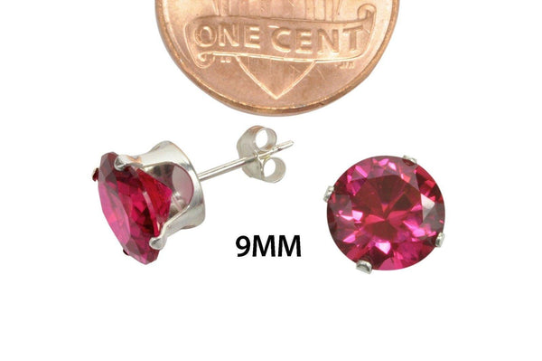 Red Earrings Ruby CZ July Birthstone Studs Round Prong Cubic Zirconia 925 Silver - Jewelryland.com