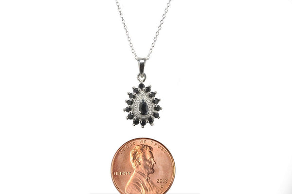 925 Sterling Silver 1ct Dark Sapphire & Diamond Teardrop Pendant Necklace, 18" - Jewelryland.com