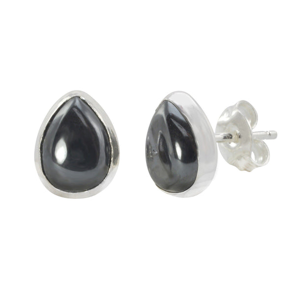 Hematite Gemstone Earrings Sterling Silver Pear Shaped 10mm x 8mm - Jewelryland.com