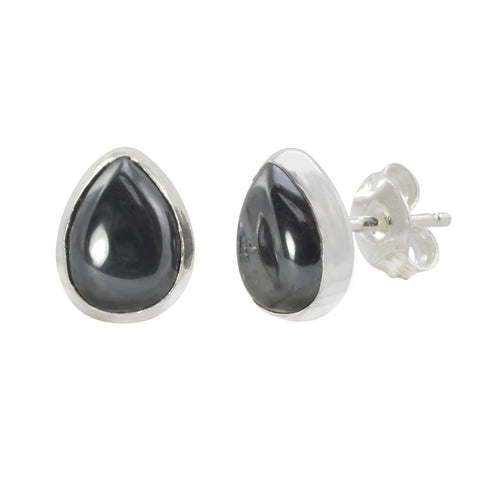Hematite Gemstone Earrings Sterling Silver Pear Shaped 10mm x 8mm - Jewelryland.com