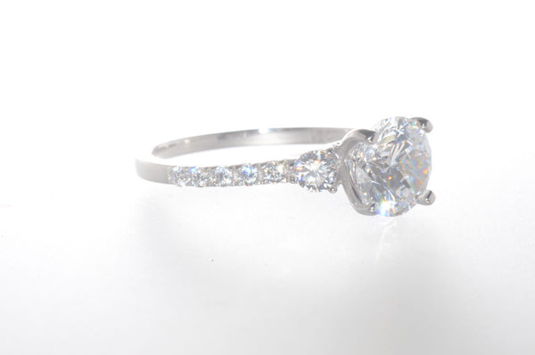 Sterling Silver Cubic Zirconia Ring 7mm Round Center CZ Stone with Accent Stones - Jewelryland.com