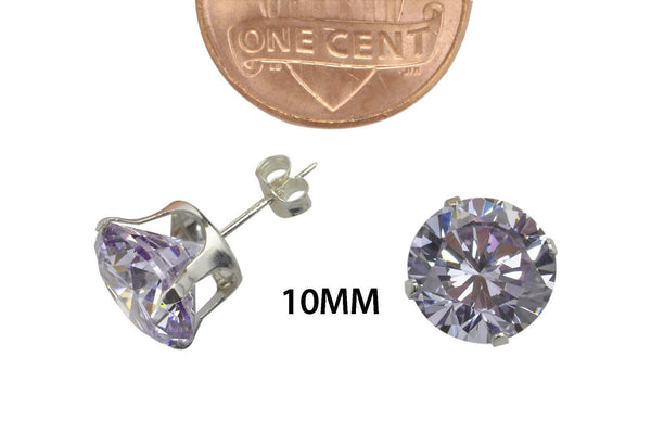 Sterling Silver Lavender Round CZ Stud Earrings Cubic Zirconia Prong Setting - Jewelryland.com