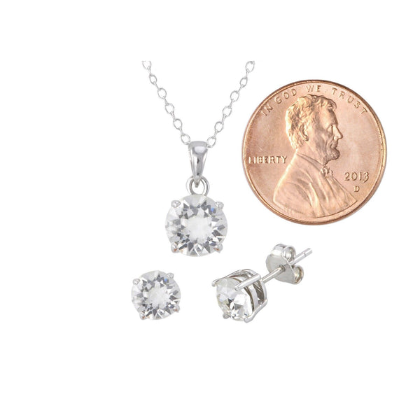 925 Sterling Silver White Topaz Gemstone Pendant Necklace and Earrings Set - Jewelryland.com
