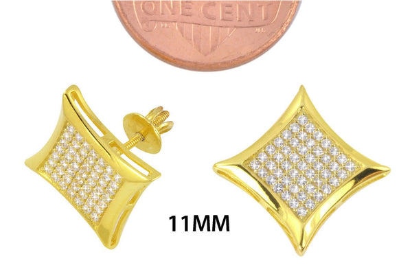 Hip Hop Earrings Sterling Silver Gold Plated Cubic Zirconia Screwback 11mm Kite - Jewelryland.com