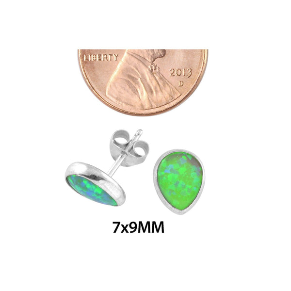 Green Opal Stud Earrings Gemstone Sterling Silver Pear Shaped 9mm x 7mm - Jewelryland.com