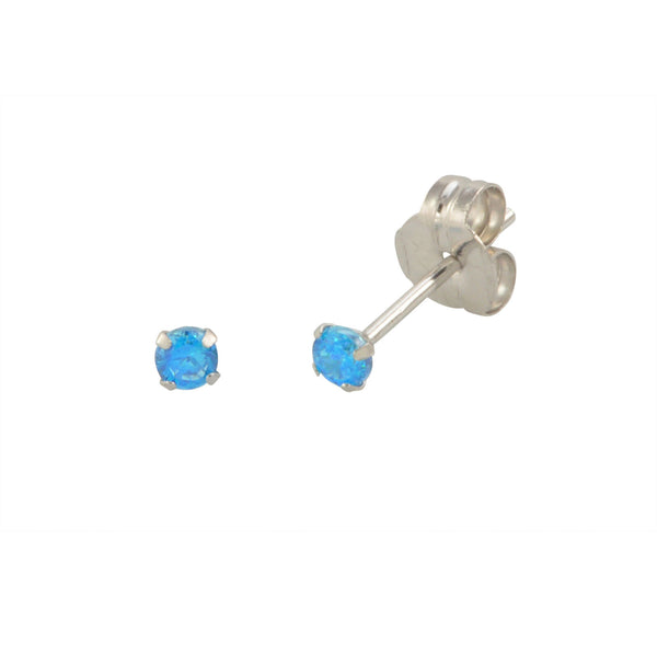 10k White Gold Blue Topaz CZ Stud Earrings Cubic Zirconia Round Prong Set - Jewelryland.com