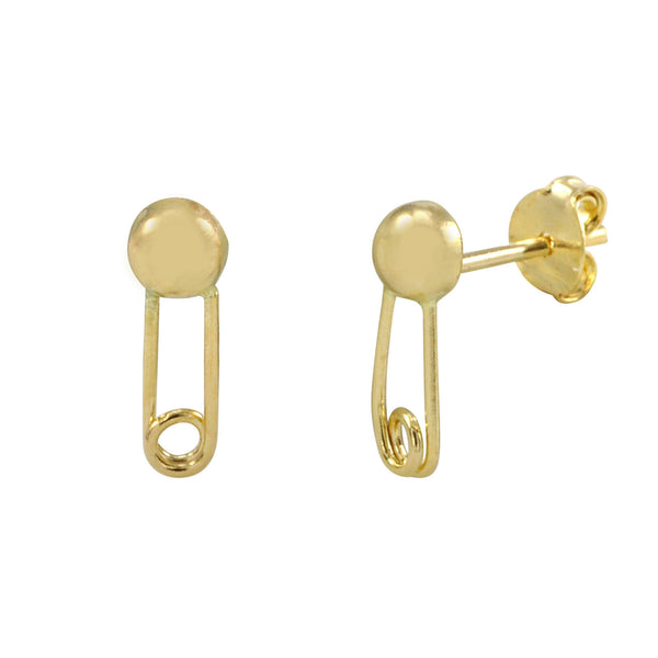 Tiny Safety Pin Stud Earrings 10k Yellow Gold with Pushbacks 9x3 - Jewelryland.com