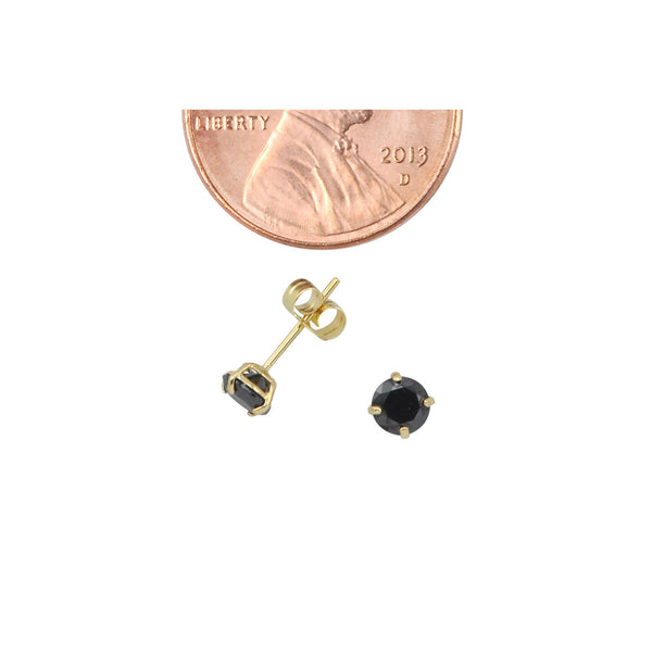 10k Yellow Gold Round Black CZ Stud Earrings Cubic Zirconia Basket Setting - Jewelryland.com