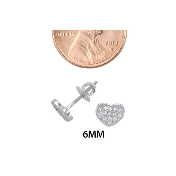 Sterling Silver White Cubic Zirconia Heart Studs Screwback Earrings 6mm - Jewelryland.com