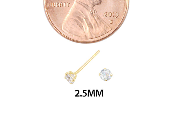 14k Yellow Gold Clear Round Basket Cubic Zirconia Stud Earrings Silicone Backs - Jewelryland.com