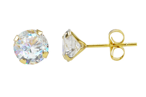 14k Yellow Gold Round CZ Cubic Zirconia Stud Earrings - Jewelryland.com