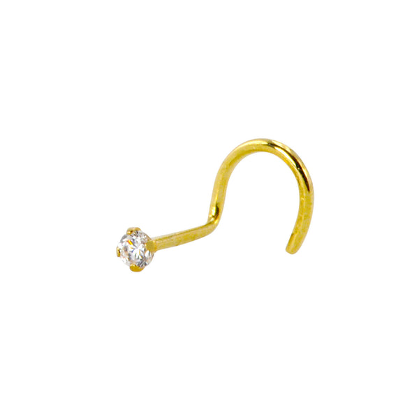 Nose Stud 22G 14k Yellow Gold 1.5mm White CZ Nose Pin Flat Setting - Jewelryland.com
