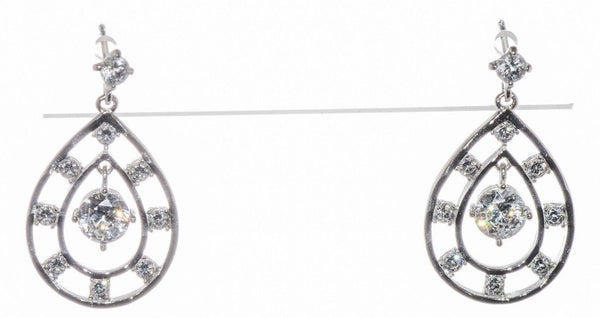 CZ Teardrop Dangle Earrings 925 Silver Clear Cubic Zirconia Multi-Stone - Jewelryland.com