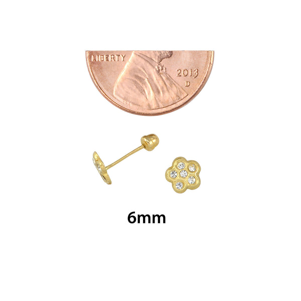 Mini Daisy Flower with CZ Stud Earrings 10k Yellow Gold with Screwbacks 6mm - Jewelryland.com