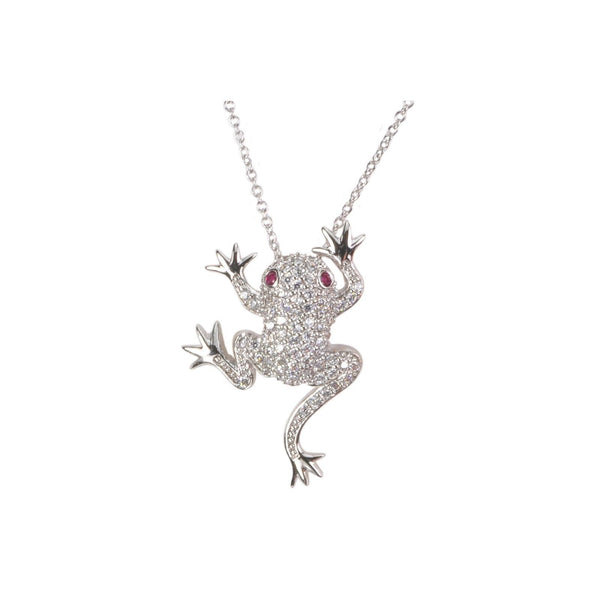 Frog Necklace .925 Sterling Silver Clear CZ Cubic Zirconia 27mm 16" - Jewelryland.com