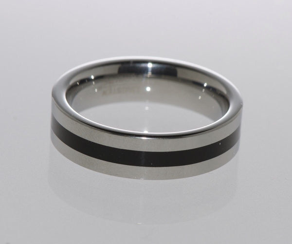 Tungsten Carbide Ring 6mm Band with Black Rubber Inlaid Center tr033 - Jewelryland.com