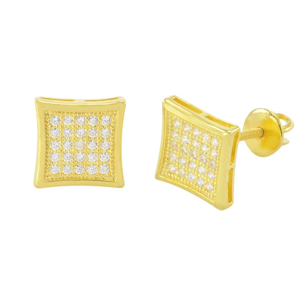Mens Screwback Earrings Yellow Gold Plated CZ Cubic Zirconia 9mm Kite Shape - Jewelryland.com