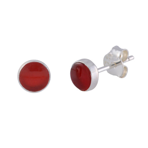 Sterling Silver Gemstone Earrings Carnelian 6mm Round - Jewelryland.com