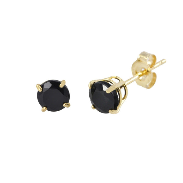 Round Black Onyx Stud Earrings 14k Yellow Gold Basket Set - Jewelryland.com