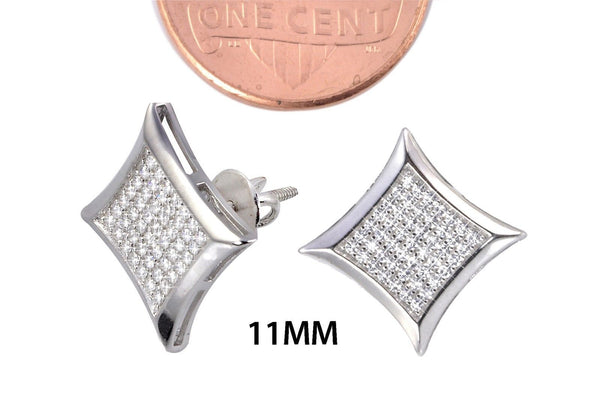 Mens Screwback Earrings .925 Silver Hip Hop Studs Clear CZ 11mm Kite - Jewelryland.com