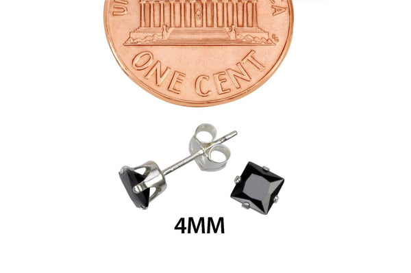 Black Square Cubic Zirconia Stud Earrings CZ Prong Set 925 Sterling Silver - Jewelryland.com