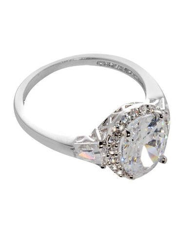 925 Sterling Silver Oval Solitaire Cubic Zirconia Ring 8mm x 10mm - Jewelryland.com