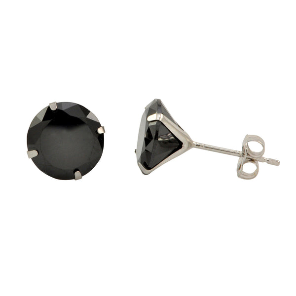 14k White Gold Round Black Cubic Zirconia CZ Stud Earrings - Jewelryland.com