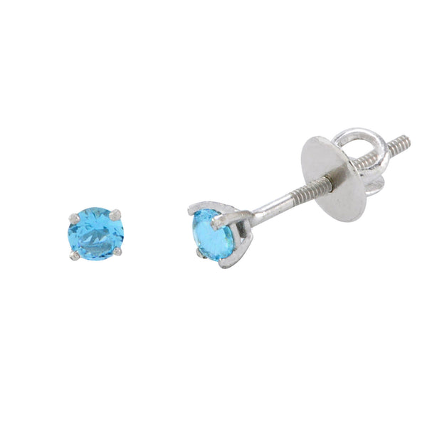 925 Sterling Silver Solitaire CZ Screw Back Stud Earrings Round Blue Topaz - Jewelryland.com