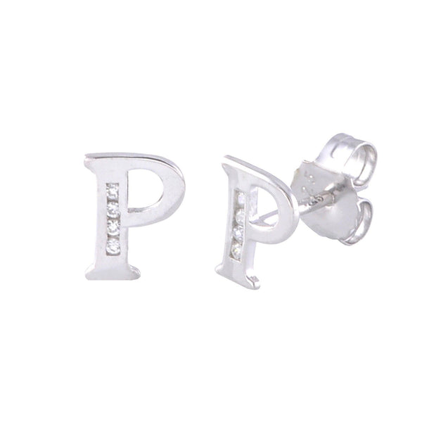 CZ Initial Letter Earrings 925 Sterling Silver All Letters Available A to Z - Jewelryland.com
