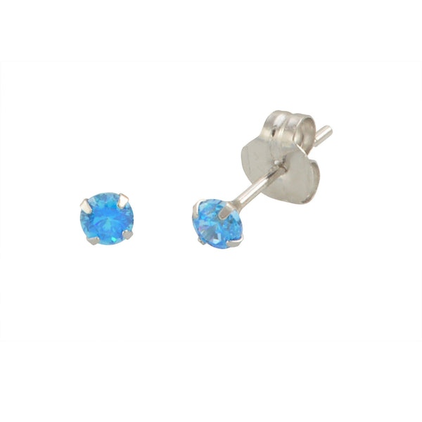10k White Gold Blue Topaz CZ Stud Earrings Cubic Zirconia Round Prong Set - Jewelryland.com