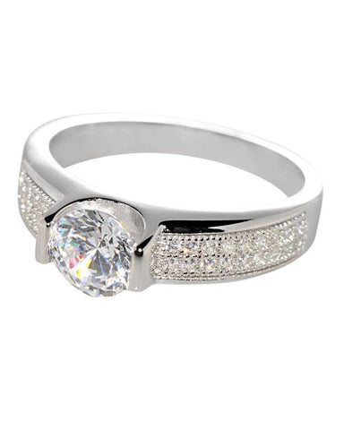 Sterling Silver Cubic Zirconia Engagement Ring Micro Pave Round 6mm CZ - Jewelryland.com