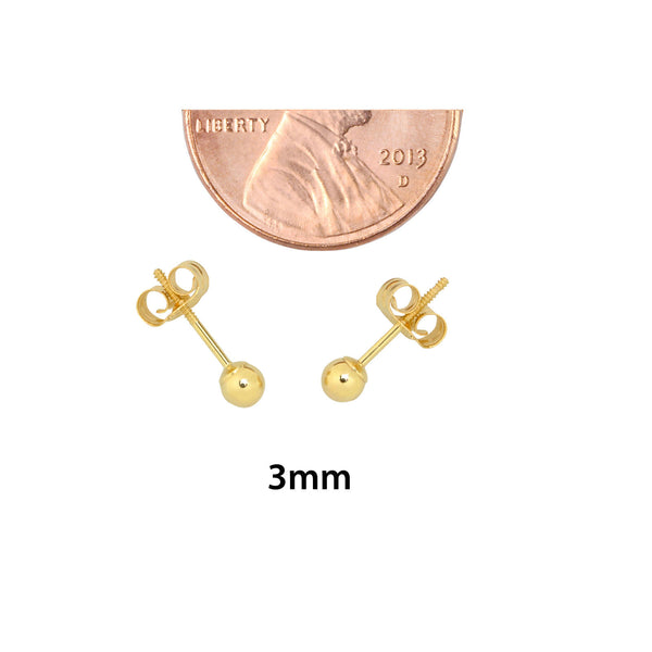 14k Yellow Gold Ball Stud Earrings Special Wing Nut Screwback High Polish - New - Jewelryland.com
