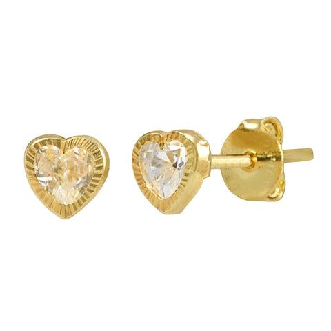 10k Yellow Gold Tiny Heart Stud Earrings CZ with Laser Cut Frame 4mm - Jewelryland.com
