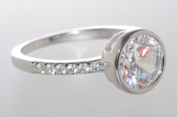 Sterling Silver 2.0ct Cubic Zirconia Ring 8mm Round Bezel Set Center Stone - Jewelryland.com
