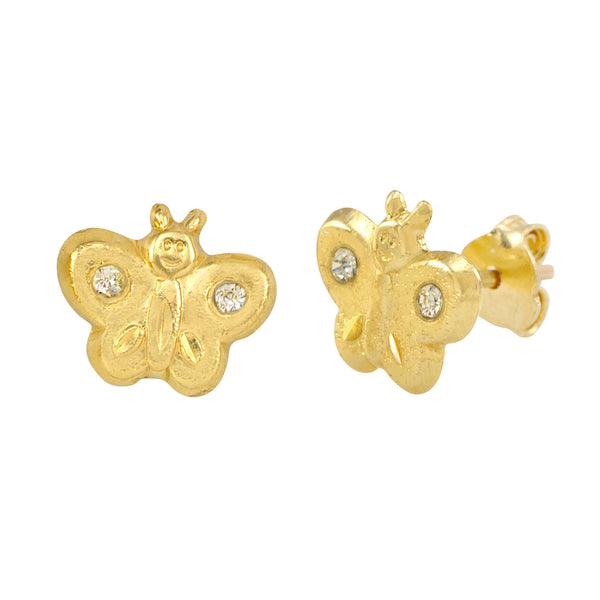 Mini Butterfly with CZ Stud Earrings 10k Yellow Gold with Pushbacks 7x8 - Jewelryland.com