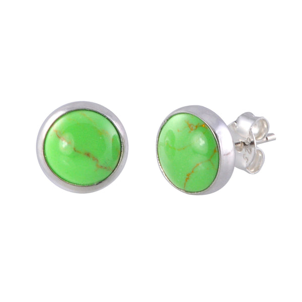 Sterling Silver Gemstone Earrings Gaspeite 9mm Round - Jewelryland.com