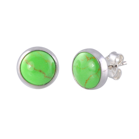 Sterling Silver Gemstone Earrings Gaspeite 9mm Round - Jewelryland.com
