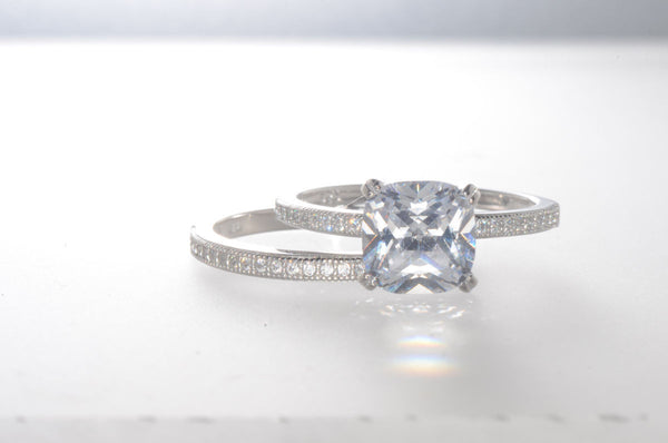 Sterling Silver Bridal Ring Set 2.5ct Cubic Zirconia Princess Cut CZ - Jewelryland.com