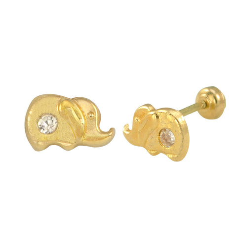 Tiny Elephant with CZ Stud Earrings 10k Yellow Gold with Screwbacks 5x7 - Jewelryland.com