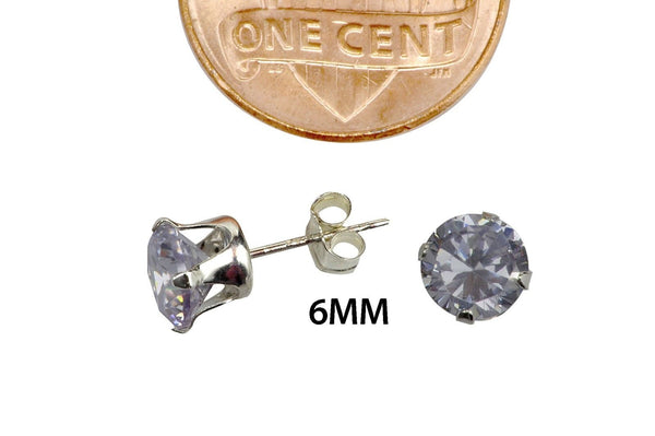 Sterling Silver Lavender Round CZ Stud Earrings Cubic Zirconia Prong Setting - Jewelryland.com