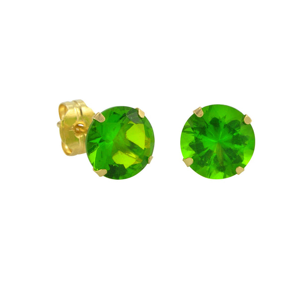 10k Yellow Gold Peridot Green CZ Stud Earrings Cubic Zirconia Round Prong Set - Jewelryland.com