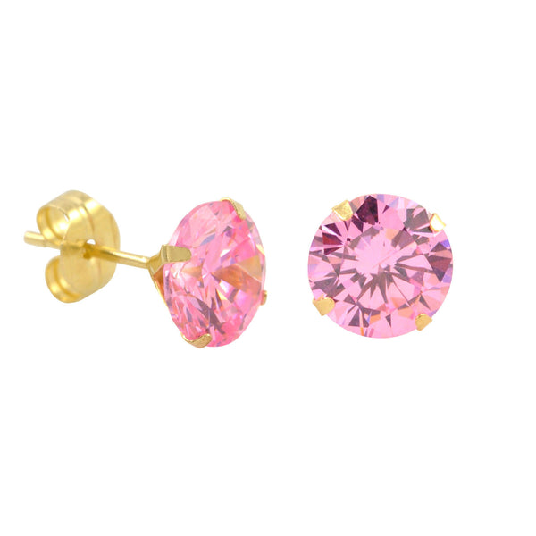 10k Yellow Gold Stud Earrings Pink CZ Cubic Zirconia Round Prong Set - Jewelryland.com