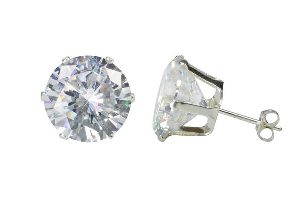 Sterling Silver HUGE Clear Cubic Zirconia Stud Earrings Round CZ Prong 9mm-14mm - Jewelryland.com