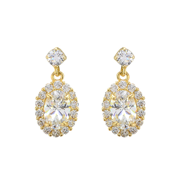 10k Yellow Gold Dangle Drop Post Earrings Oval Cubic Zirconia 14mm x 7mm - Jewelryland.com