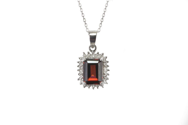 925 Silver 1.78ct Garnet & Diamond Pendant Necklace - Rectangle Gemstone - Jewelryland.com