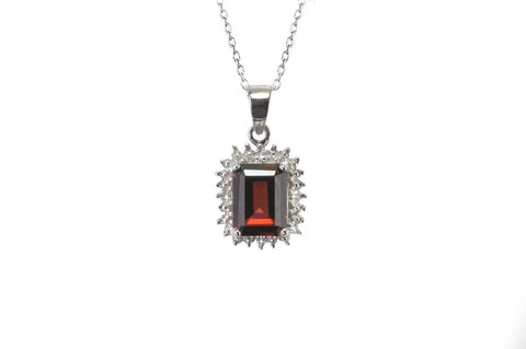 925 Silver 1.78ct Garnet & Diamond Pendant Necklace - Rectangle Gemstone - Jewelryland.com