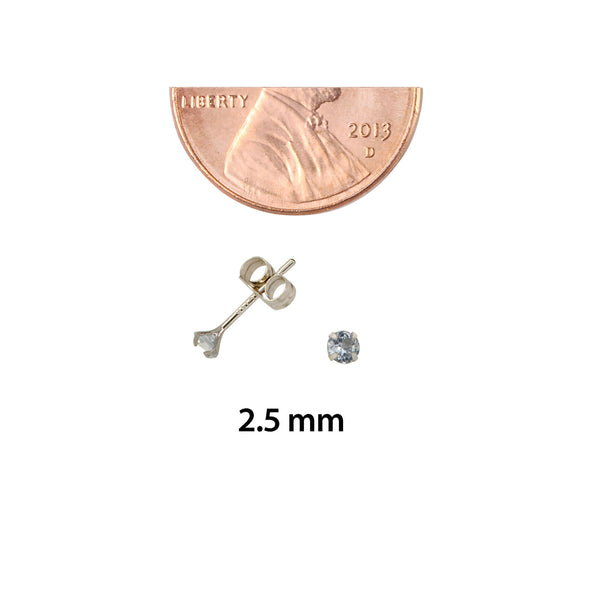 Aqua Blue Cubic Zirconia Stud Earrings 14k White Gold Round Birthstone CZ - Jewelryland.com