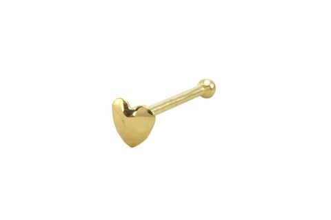 Nose Stud 22G 3mm Flat Heart 14k Yellow Gold Nose Bone Pin - Jewelryland.com